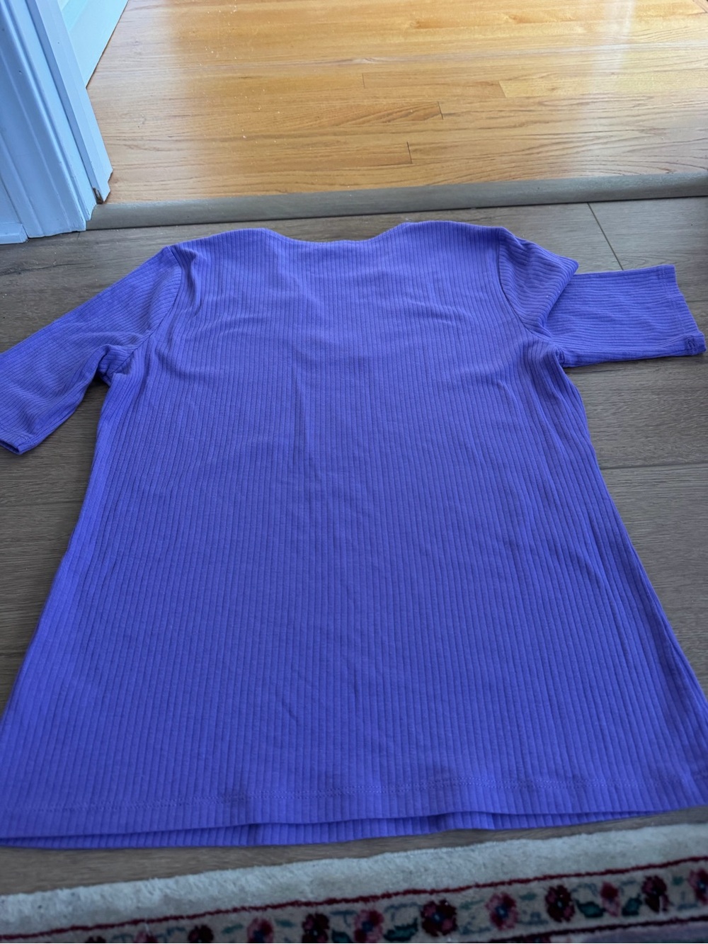 Talbots Petite Lavender Ribbed V-Neck Lace Trim Top - Picture 3 of 3